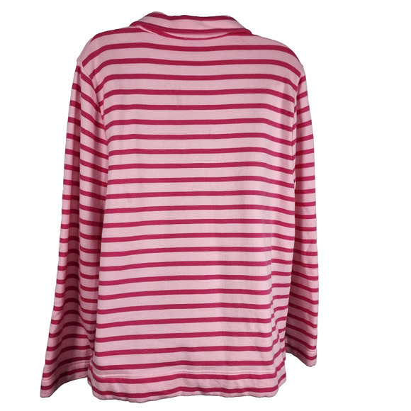 Talbots Petite Womens Johnny Collar Striped Pullover Sweatshirt XLP Pink Polo - Picture 2 of 8